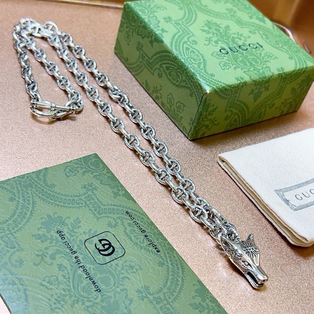 Gucci Anger Forest Series GG Chain Wolf Head Vintage Necklace