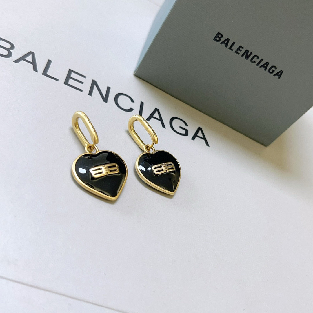 Balenciaga BB Black Heart Earrings