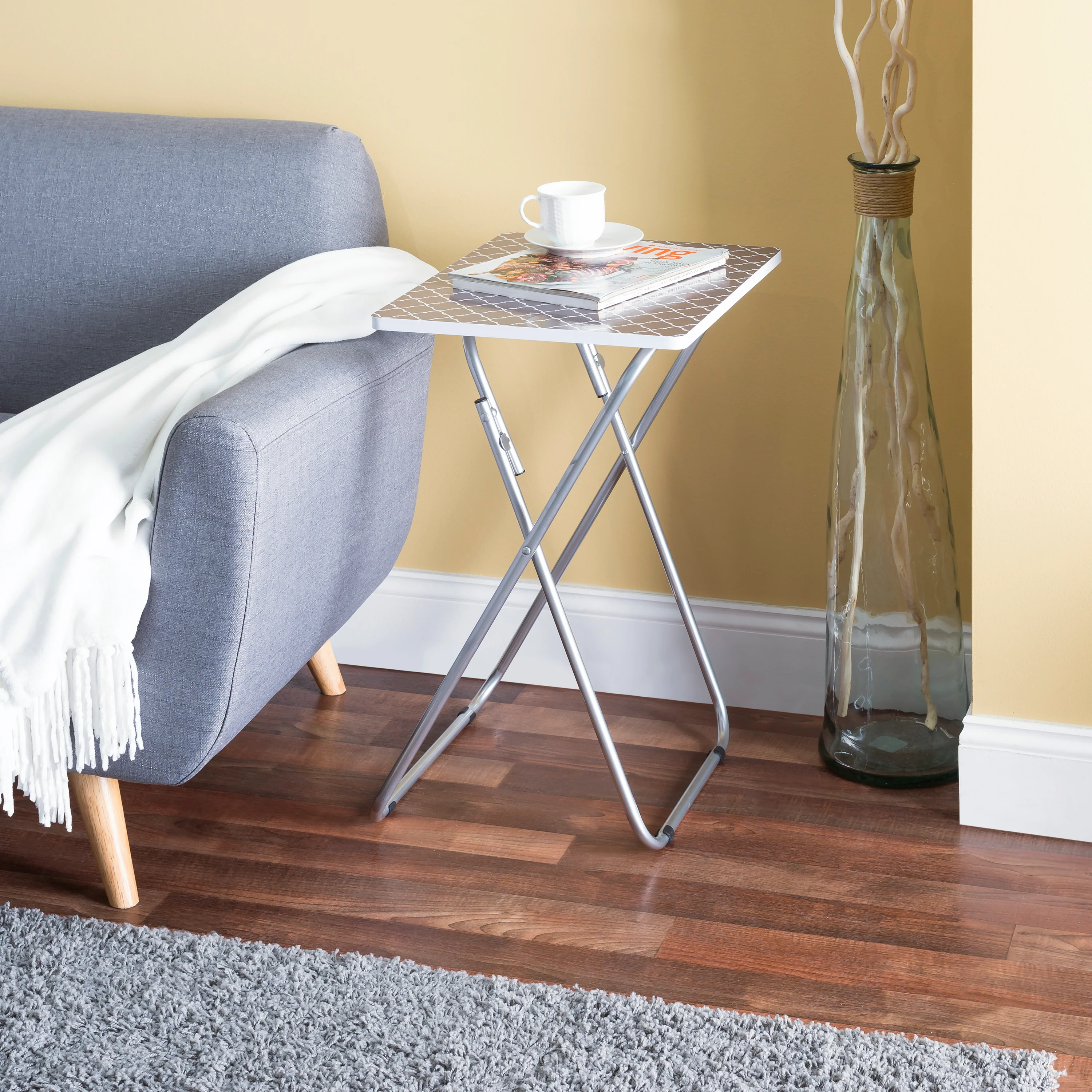 Home Basics Multi-Purpose Folding Table, Lattice Gray, 15x19x25.5 Inches