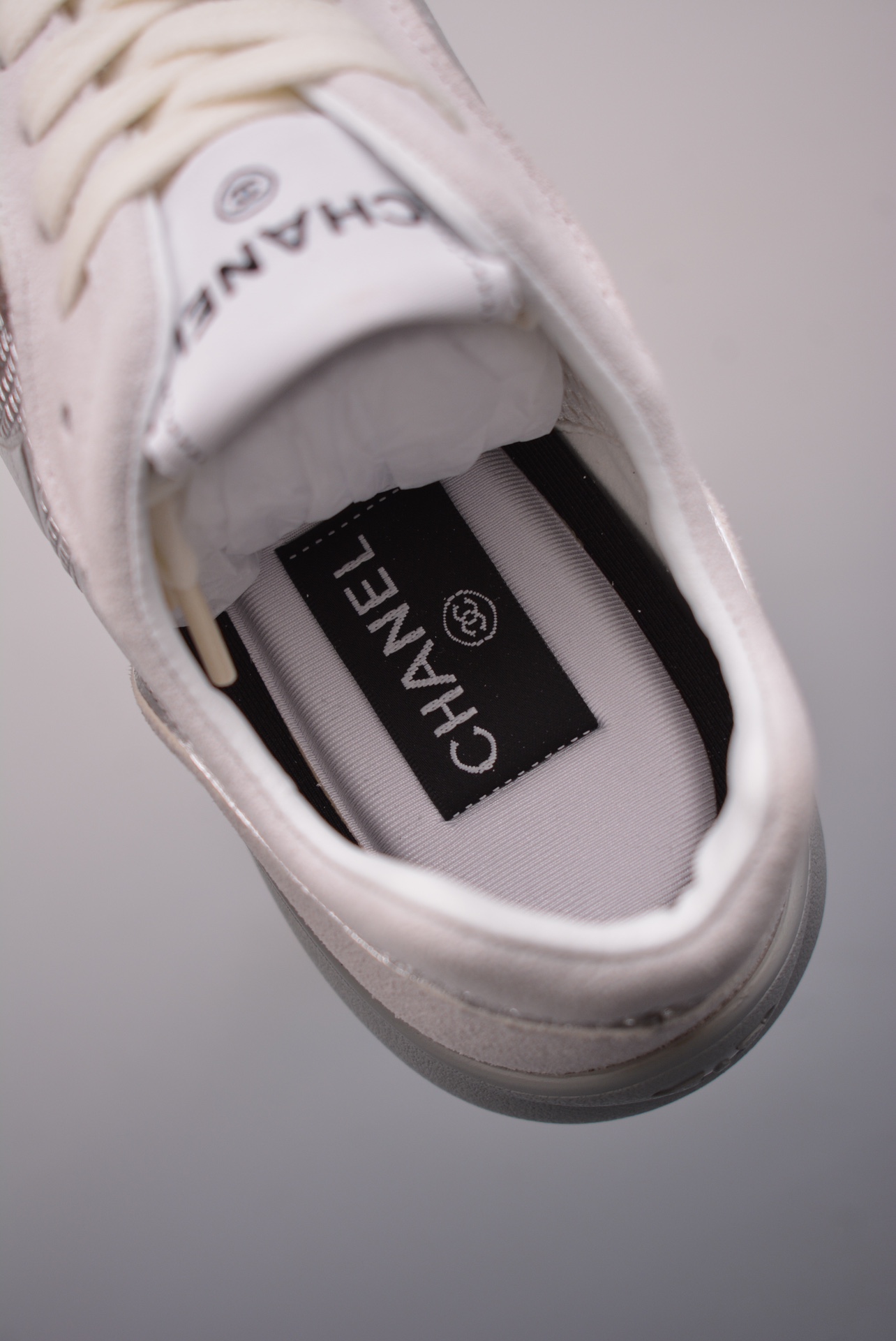 Chanel A25 CC Calfskin Trainers Sneaker Silver White