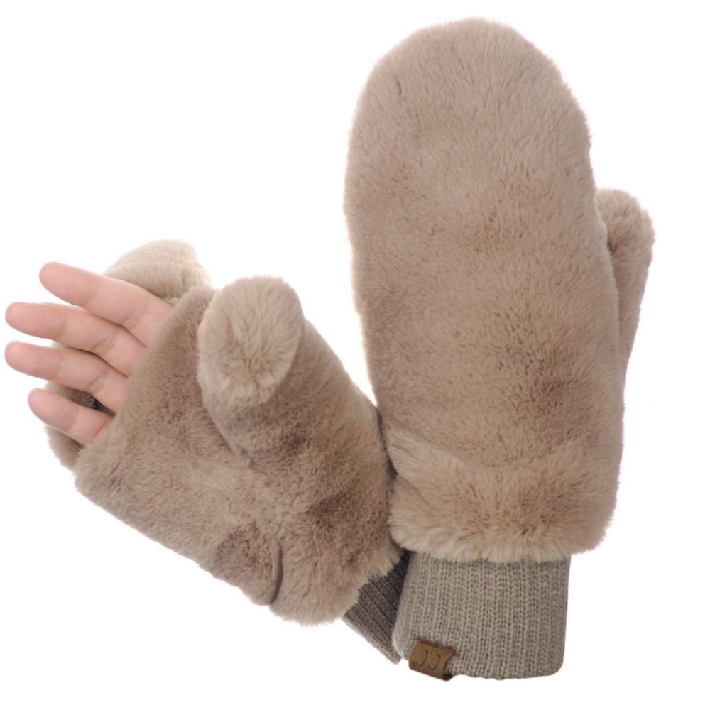 🎄CHRISTMAS ON SALE🔥Faux Fur Wrist Length Fingerless Sherpa Lined Convertible Mittens Gloves