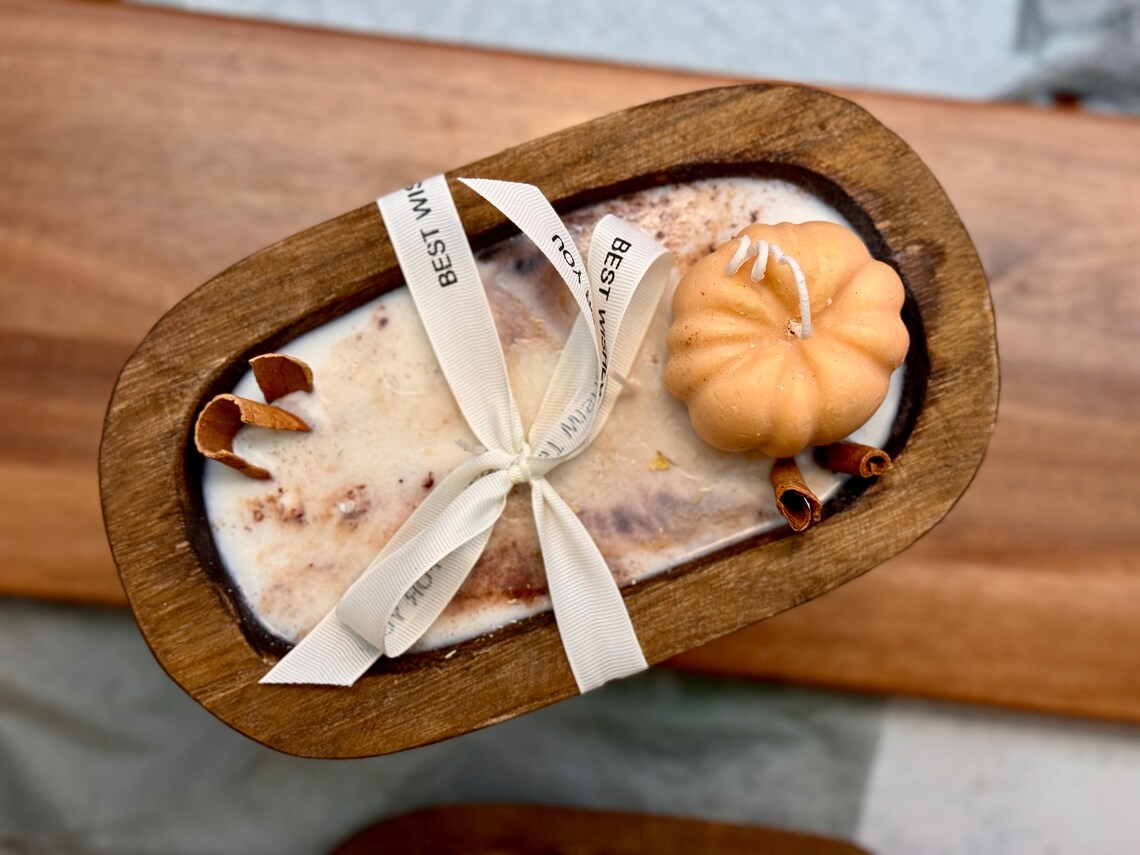 Wooden dough bowl Halloween Candles