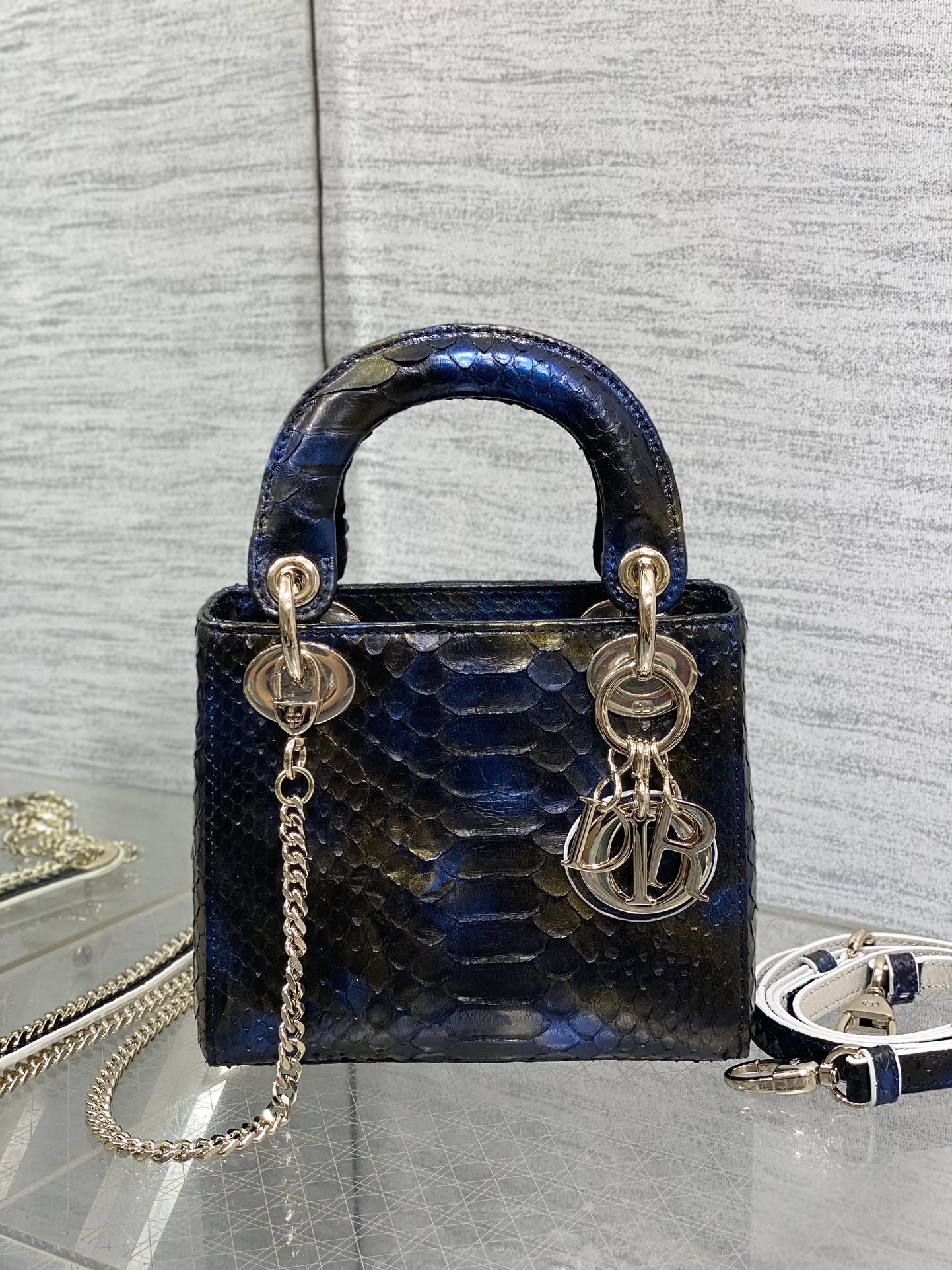 Dior Lady three-grid rare snakeskin Princess Diana bag