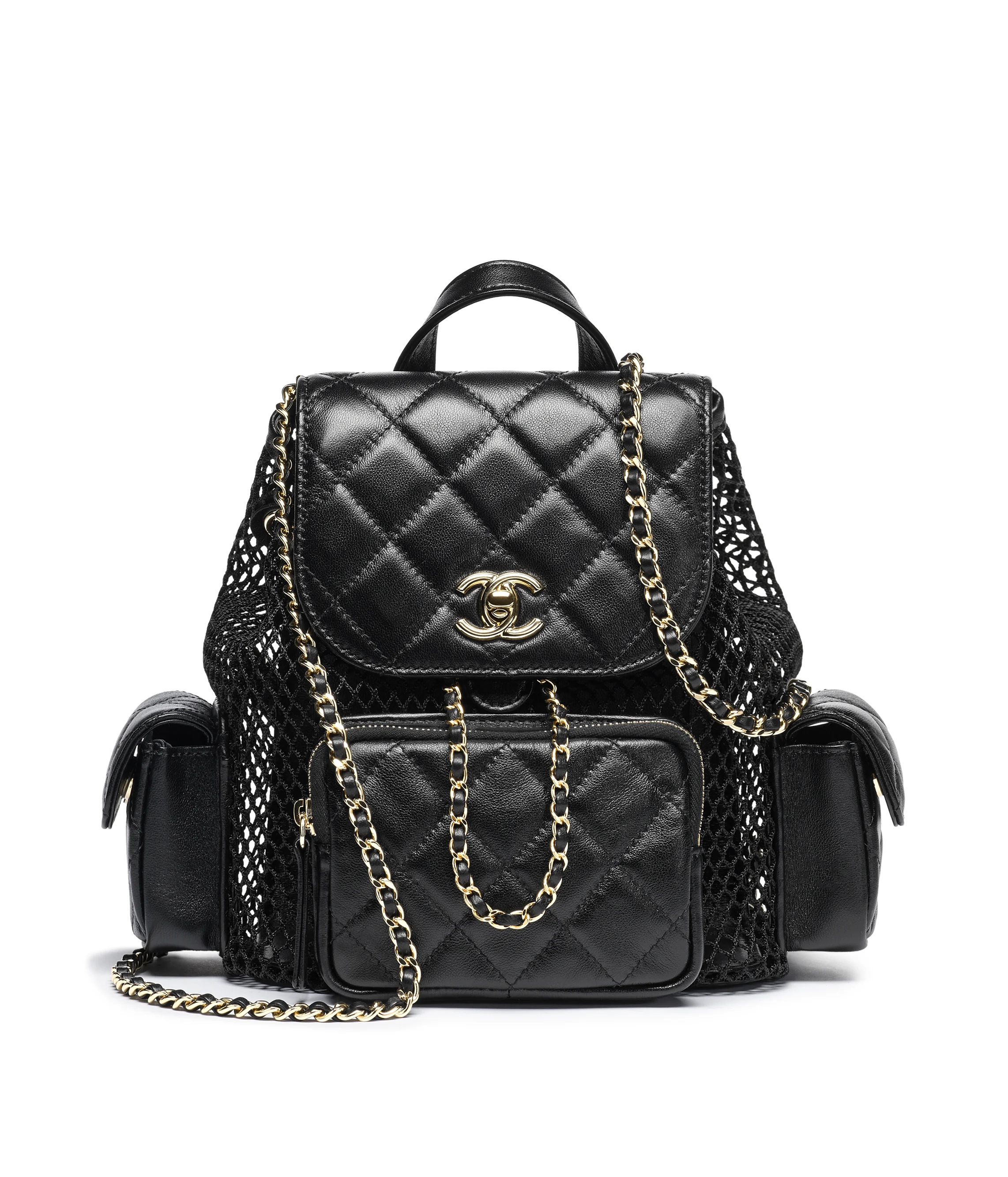 Chanel Backpack Mesh, Shiny Lambskin & Gold-Tone Metal Black AS5484-B20127-94305