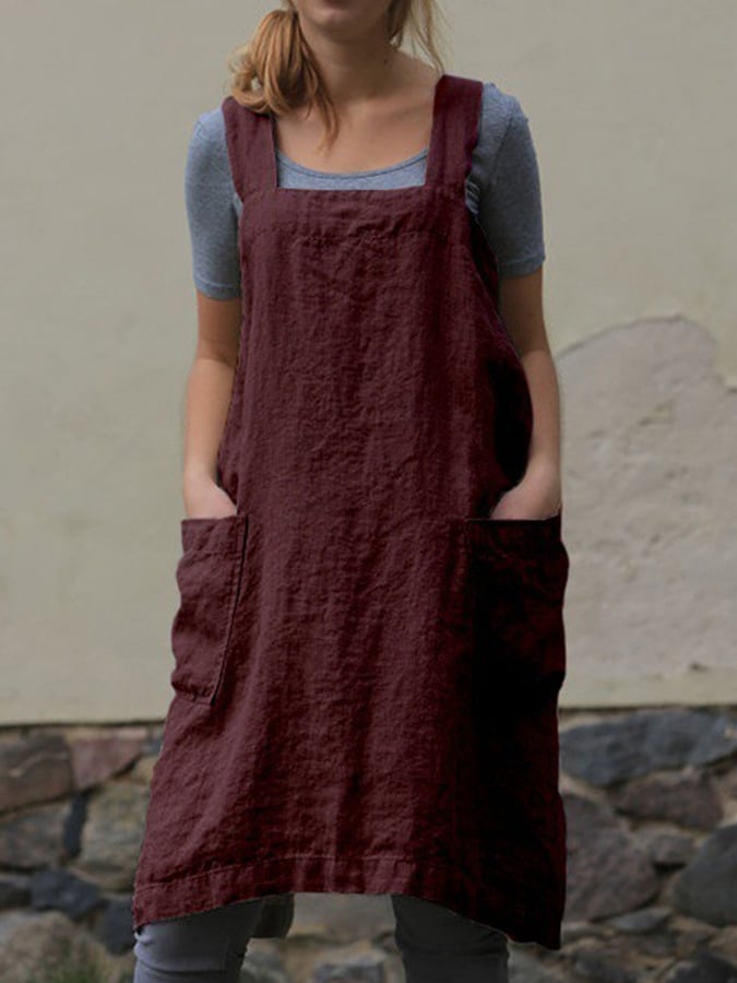Women's cotton and linen loose apron