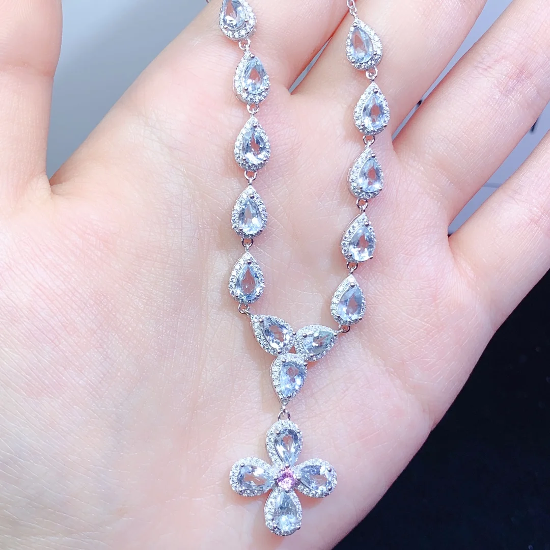 925 Sterling Silver Natural aquamarine Necklace Christmas Pendant Women's Exquisite Necklace Gem Jewelry Certified Free Shipping