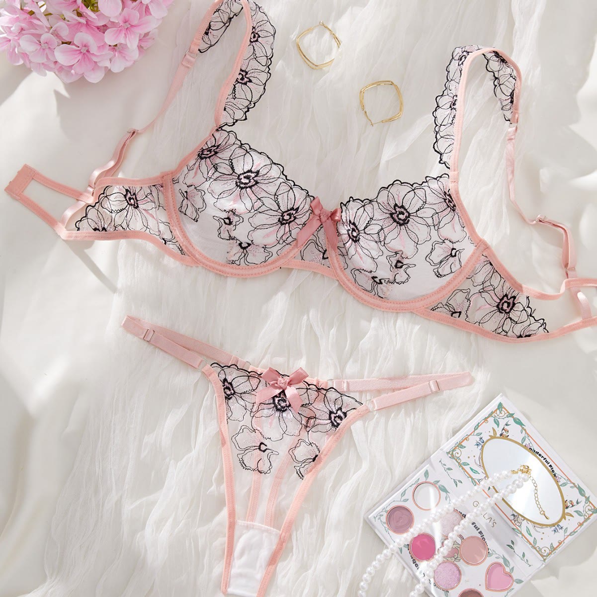 Flower See-through Bikini Lingerie
