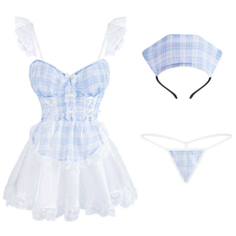 Maid Plaid Backless Lingerie Dress