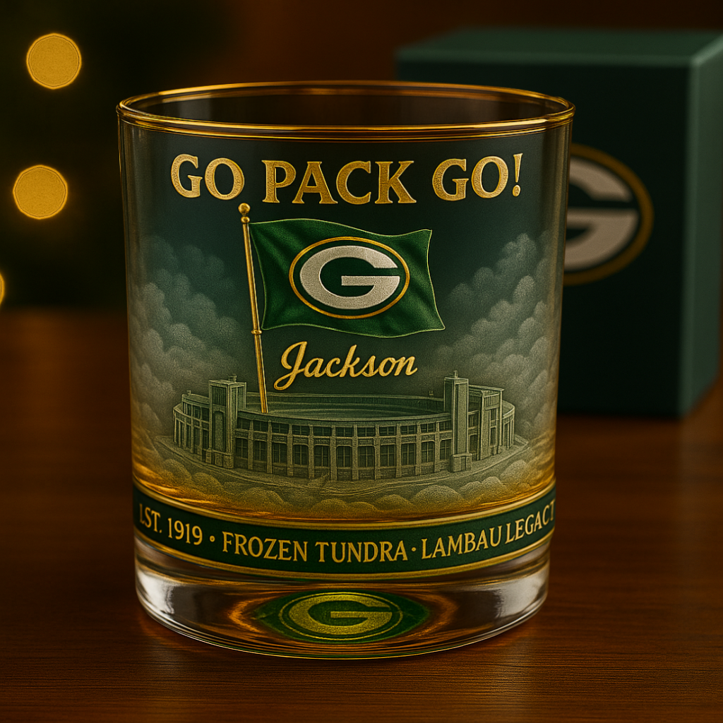 GO PACK GO! Green Bay Packers Personalized Whiskey Glass
