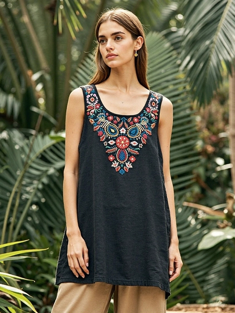 Women's Ethnic Floral Print Comfort Top