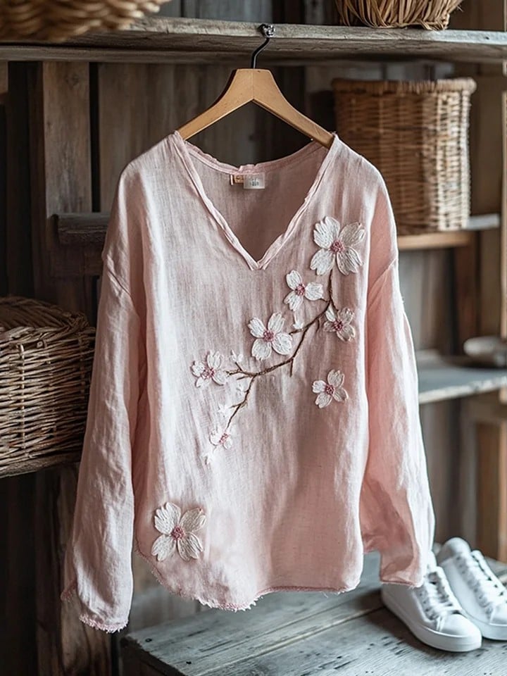 Women's Sakura Japanese Art Linen Blend Cozy Tunic Top