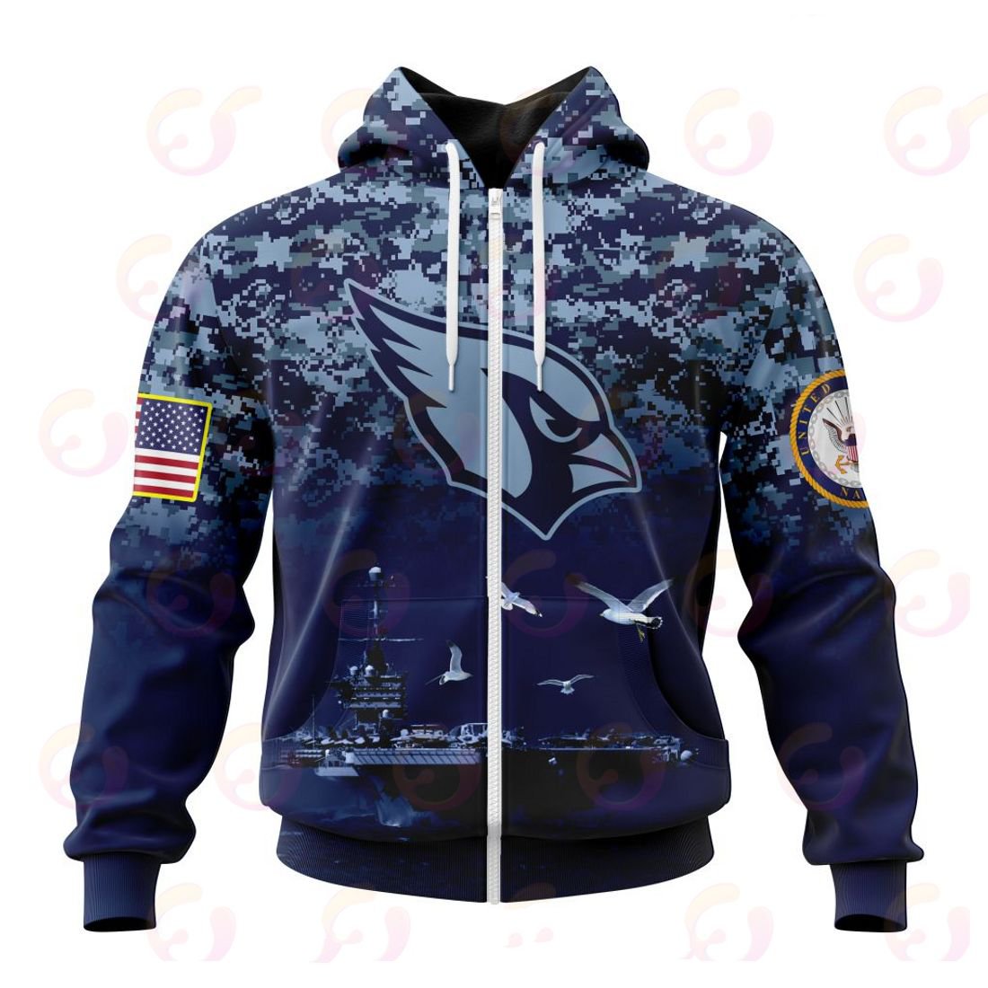 ARIZONA CARDINALS 3D HOODIE HONOR US NAVY VETERANS