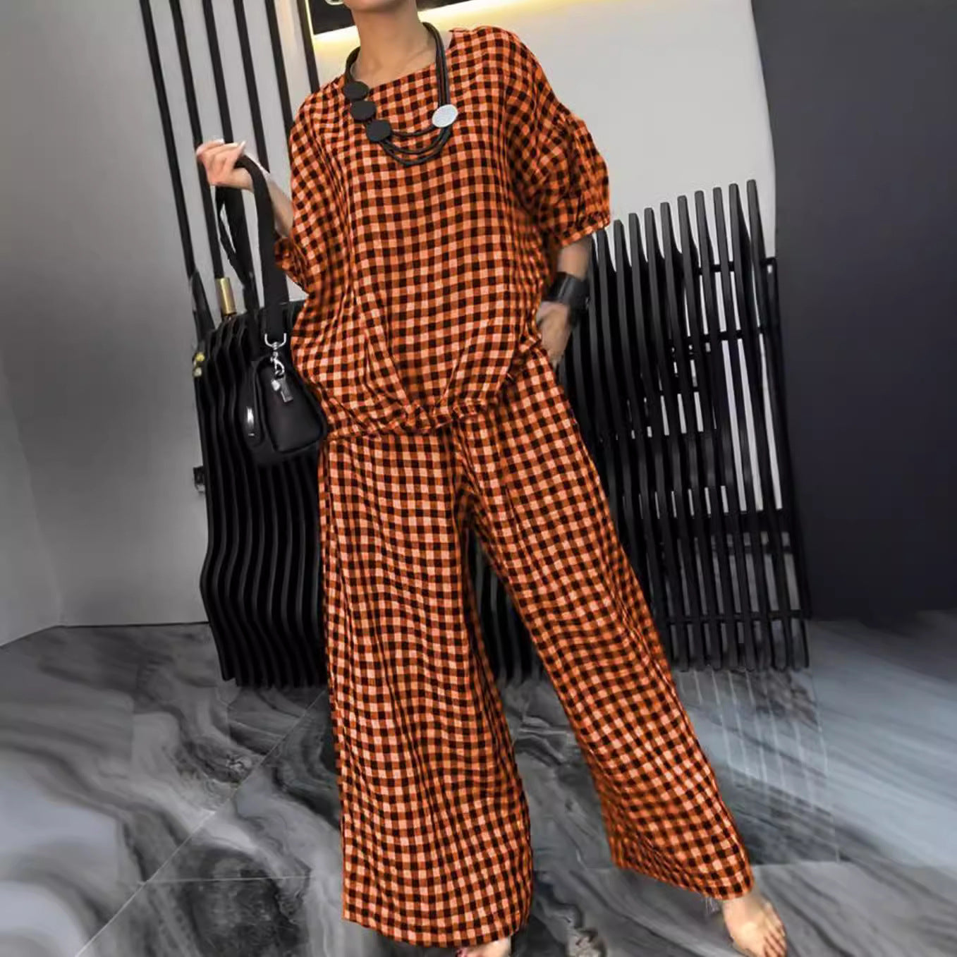 Women's Elastic Drawstring Wide-Leg Pants Suit