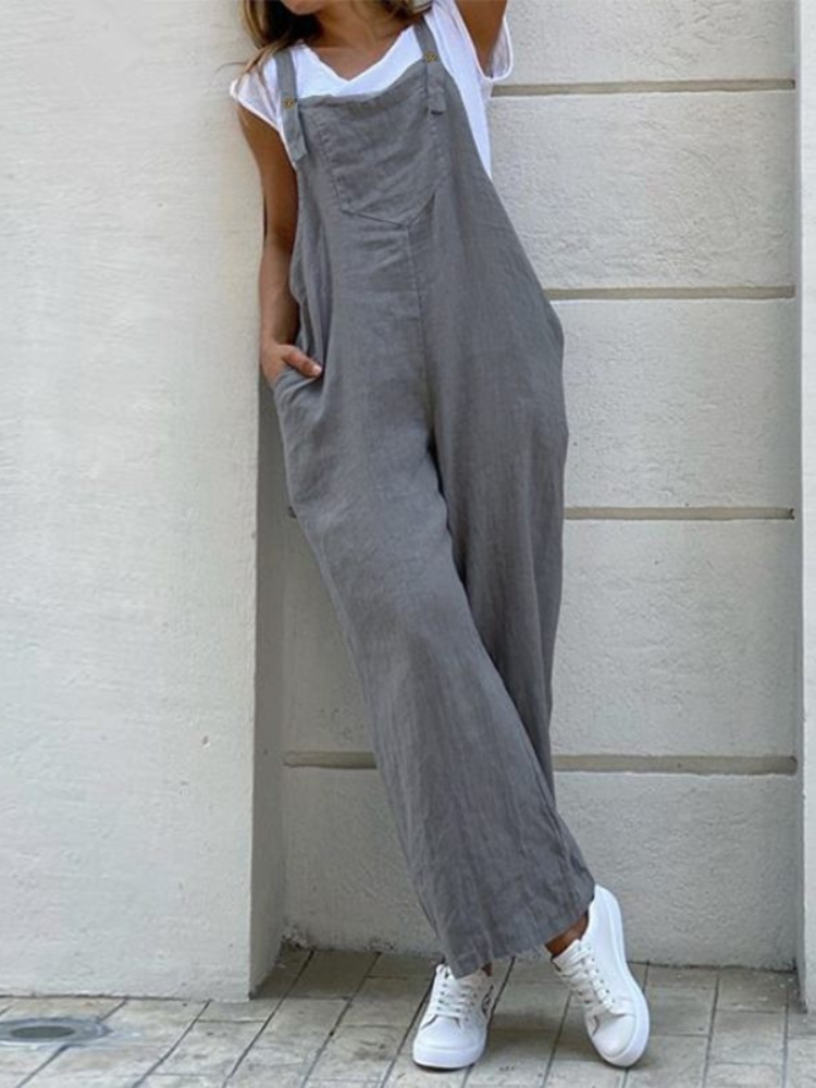 Loose Fit Patch Pocket Linen Cotton Jumpsuit