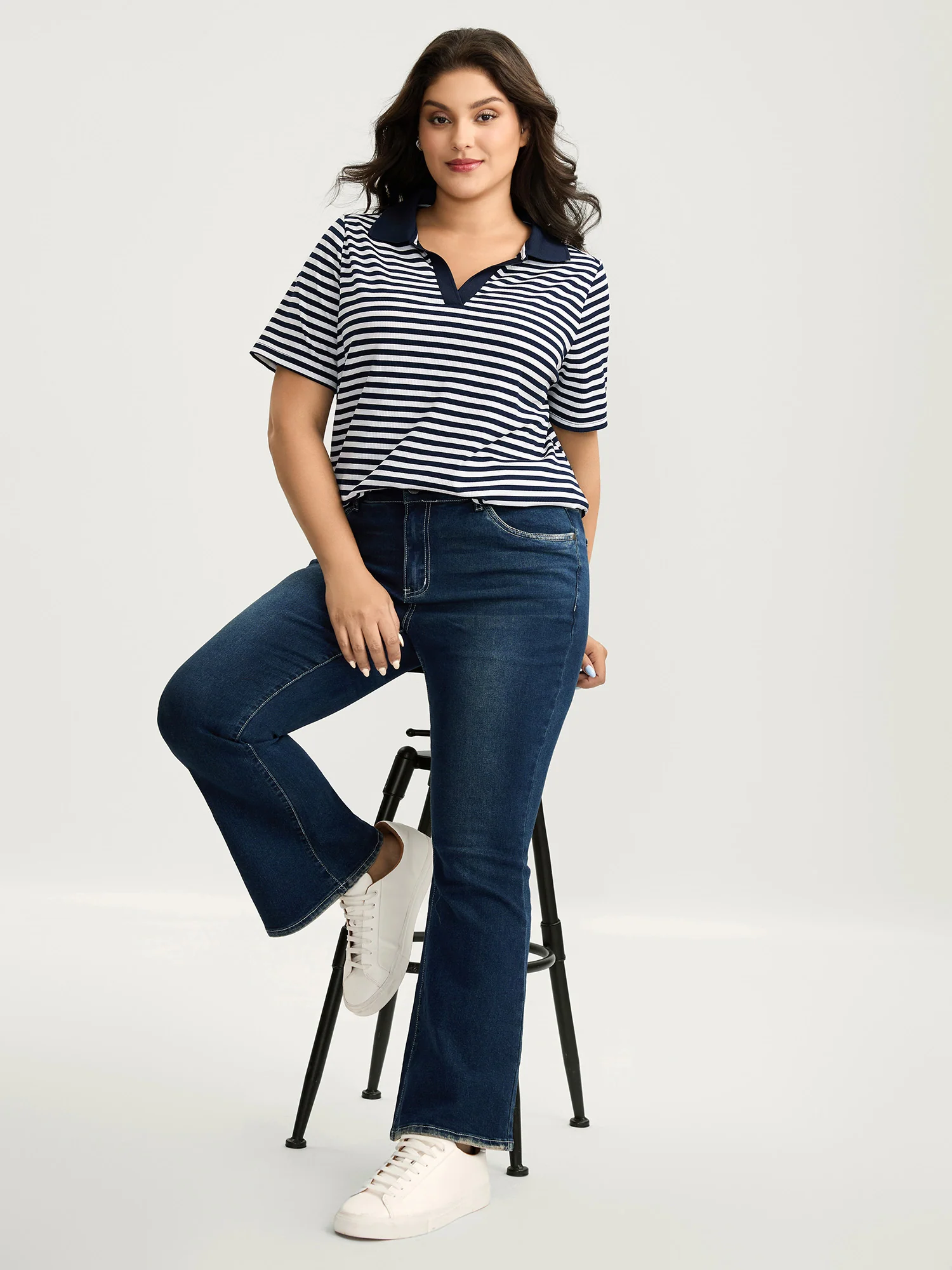 Polo Collar Stripes Contrast T-Shirt