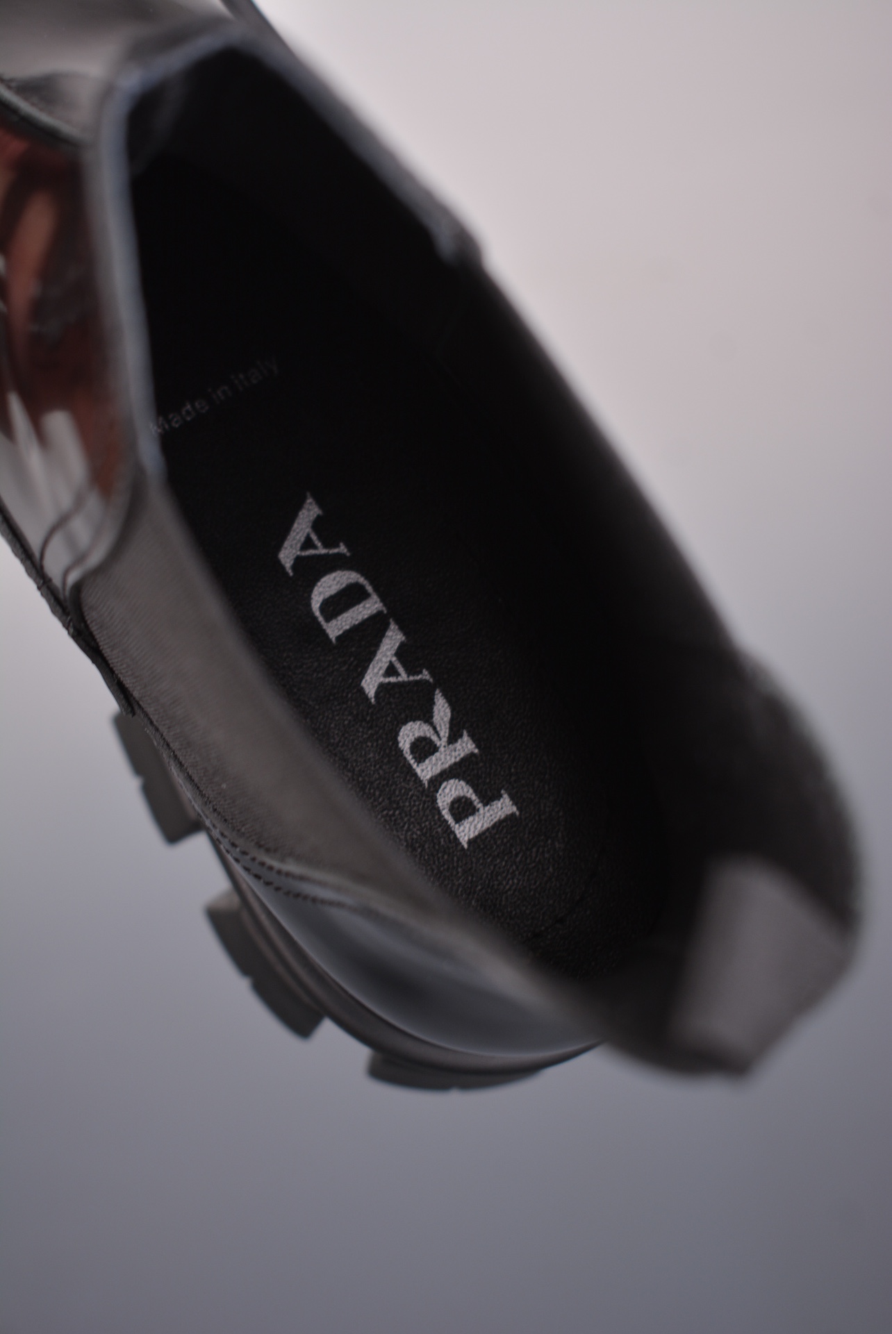 Prada Platform Biker Boots Shiny Black