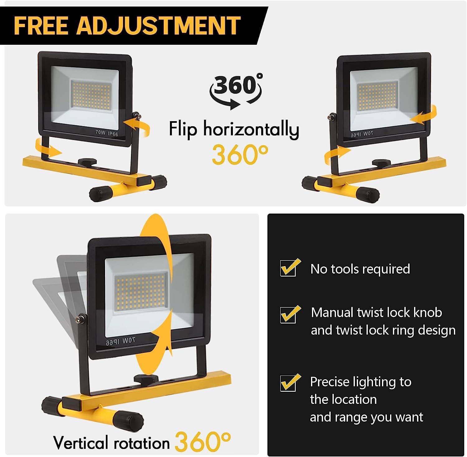 GUWELL 21000 Lumen Work Lights with Stand 3 Adjustable Head LED Work Light