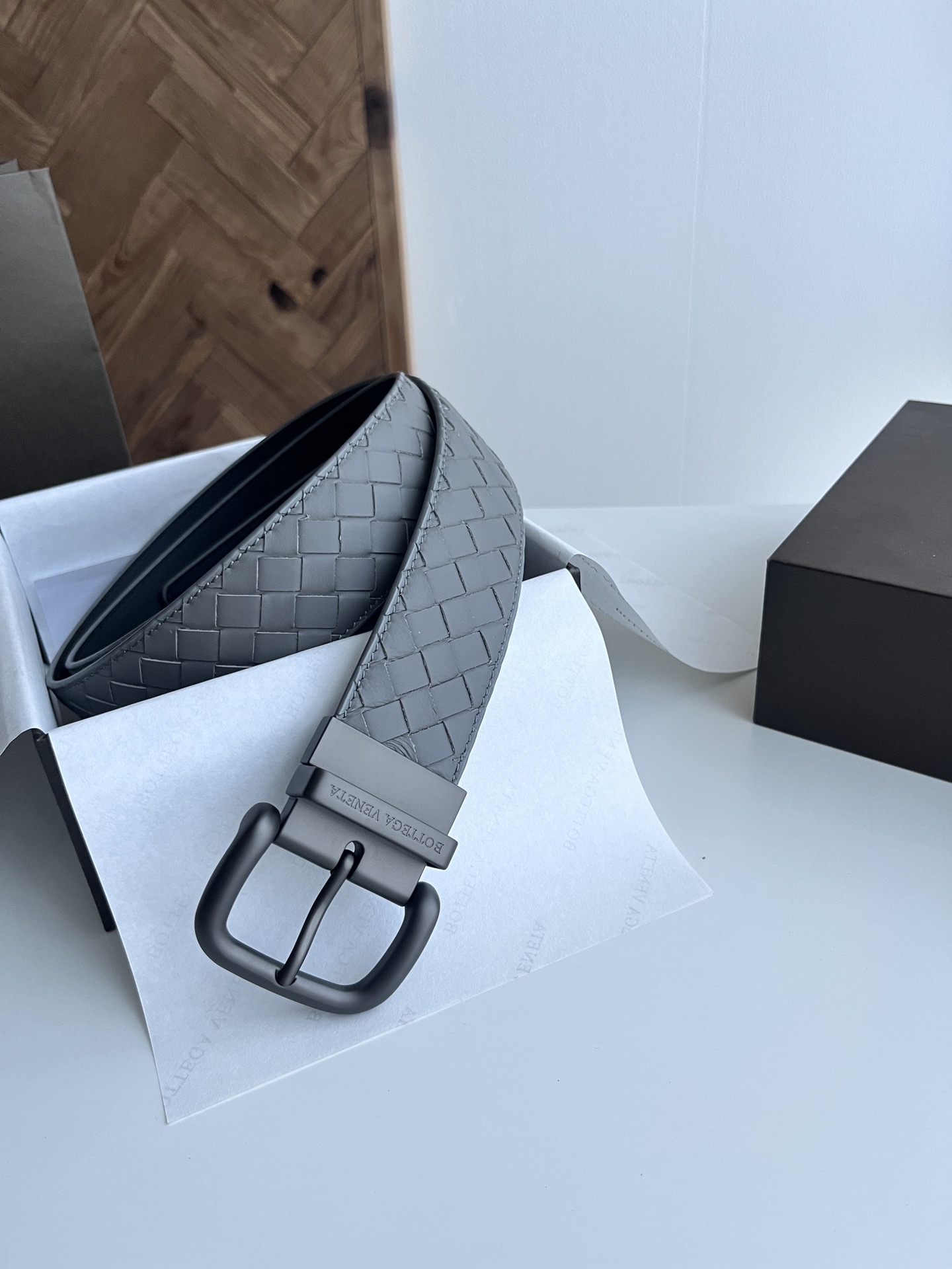 Bottega Veneta intreccio woven cowhide double-sided belt width 4.0cm