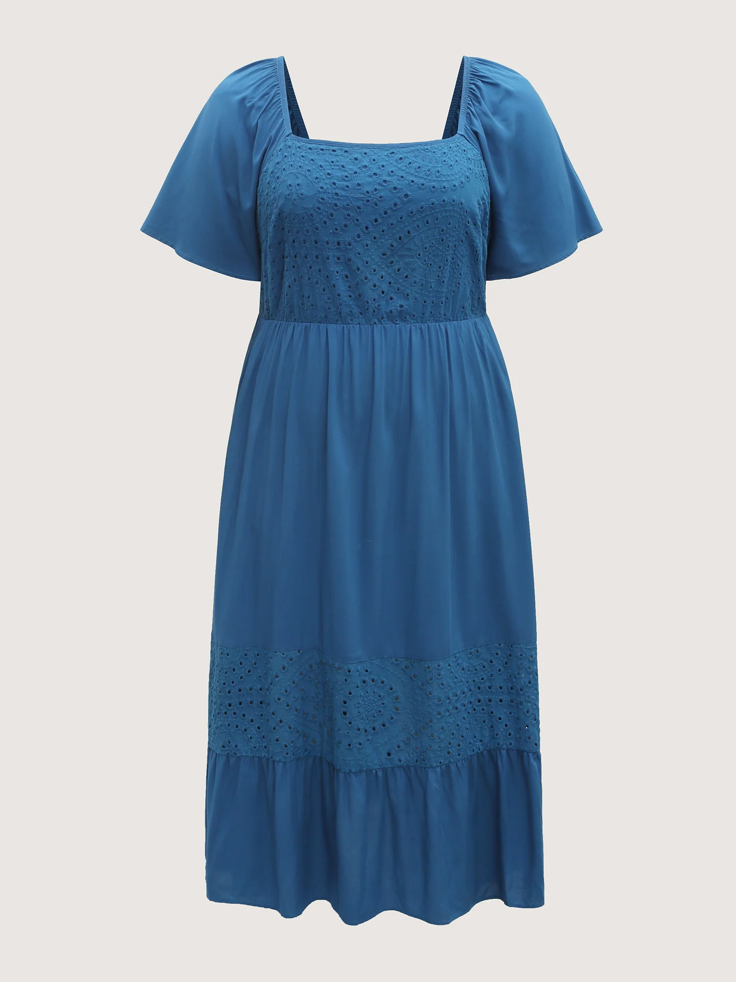 Rayon Lace Pleated Tiered Midi Dress