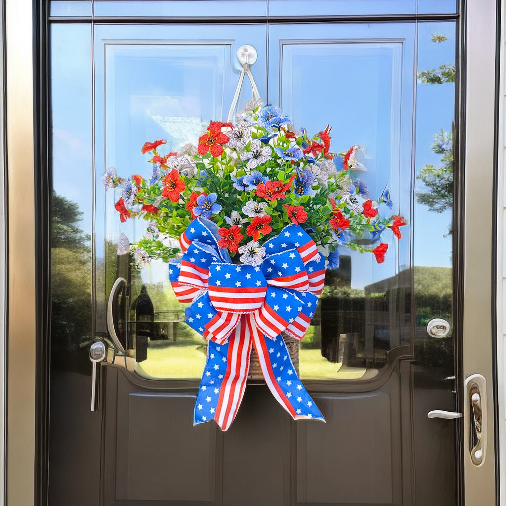 2024 American Flag Flower Basket Front Door Decoration - 20