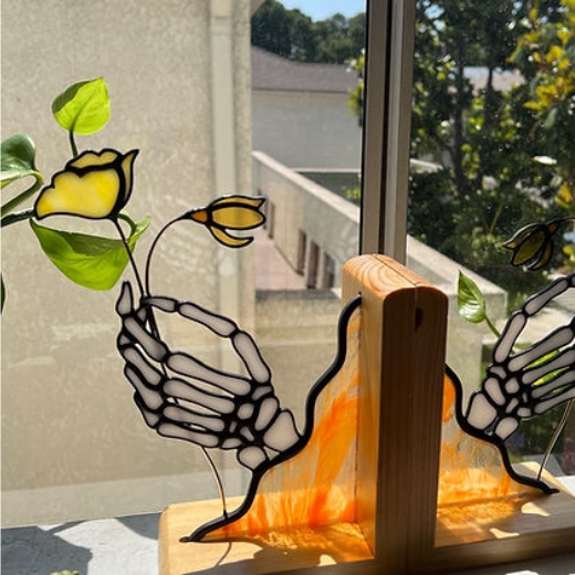 Funny Window Corner Decor - Skelly Hand Suncatcher