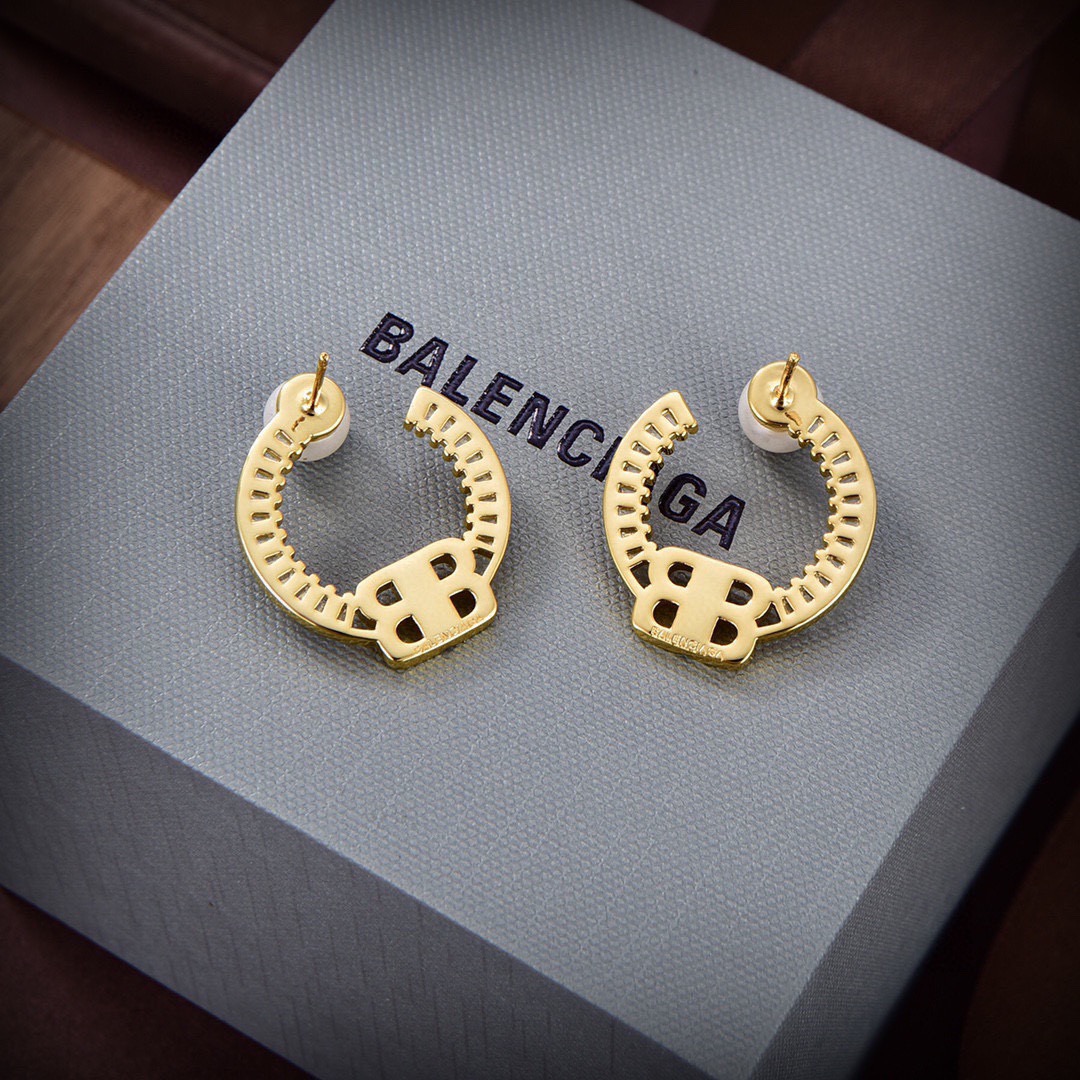 Balenciaga Diamond Hoop Pearl Earrings