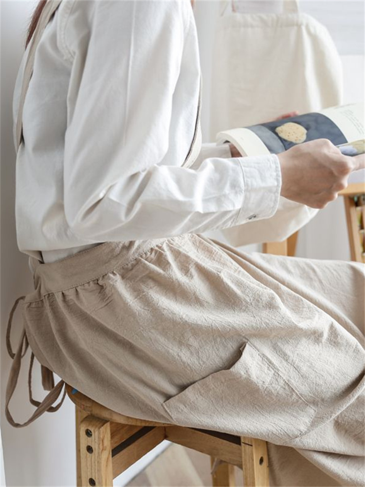 Vintage Solid Double Pocket Midi Apron