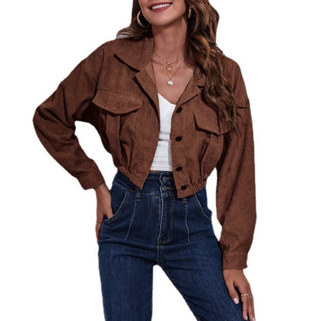 Drop-shoulder Short Coat for Women Long Sleeve Design