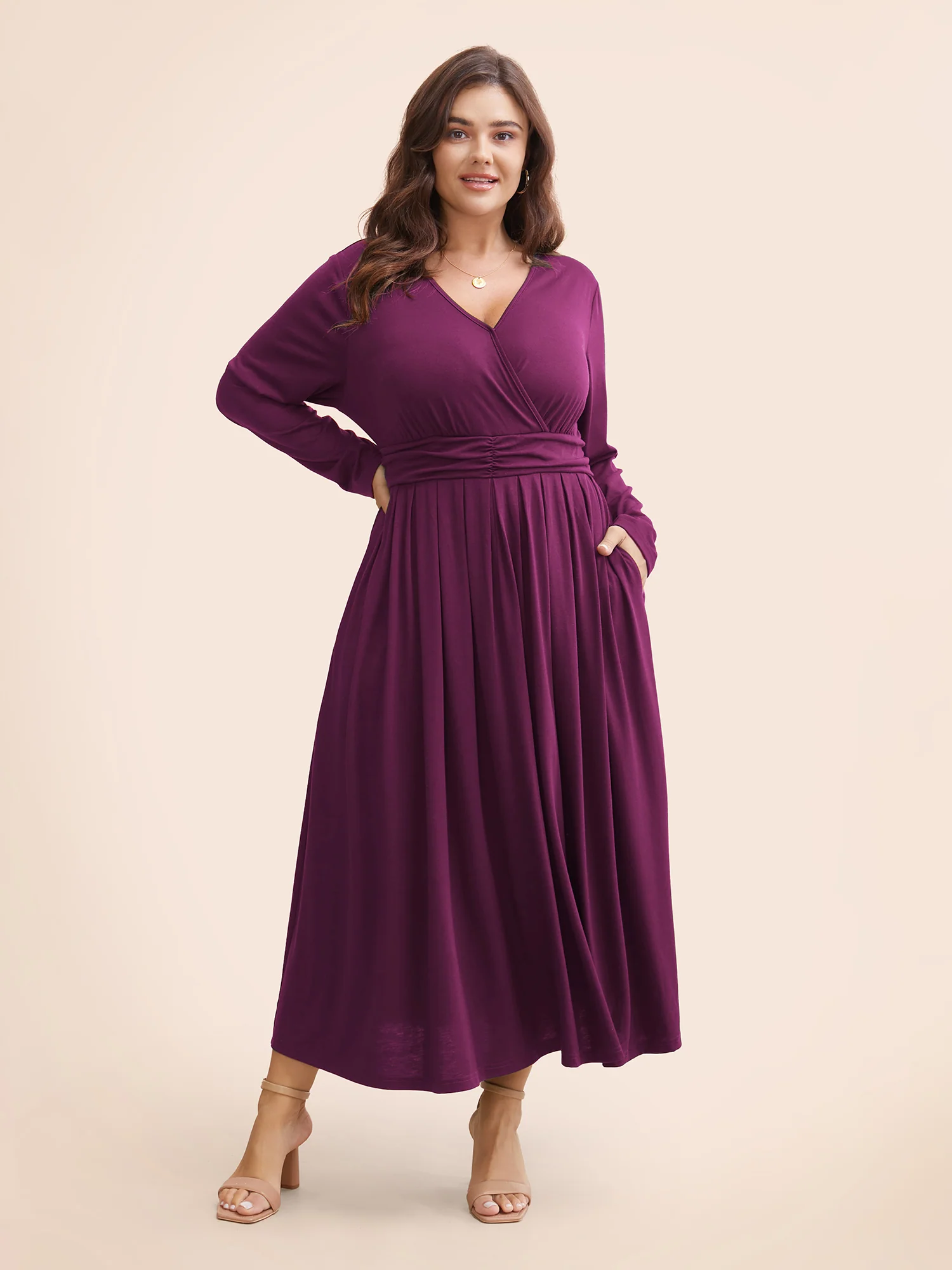 Supersoft Essentials Ruched Wrap Pleated Hem Dress