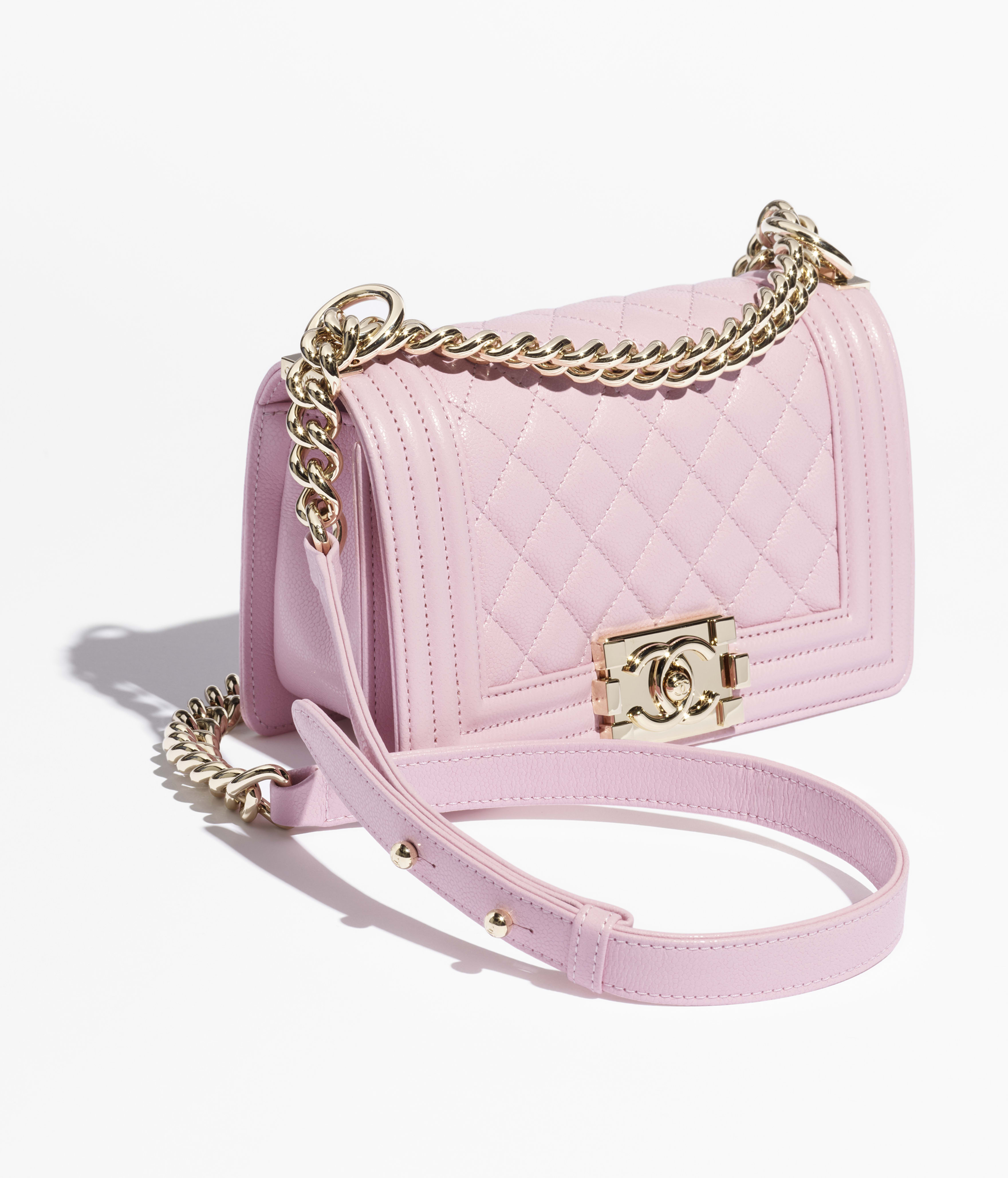 CHANEL Small BOY CHANEL Handbag Grained Calfskin & Gold-Tone Metal Light Pink A67085-B06643-NADOE