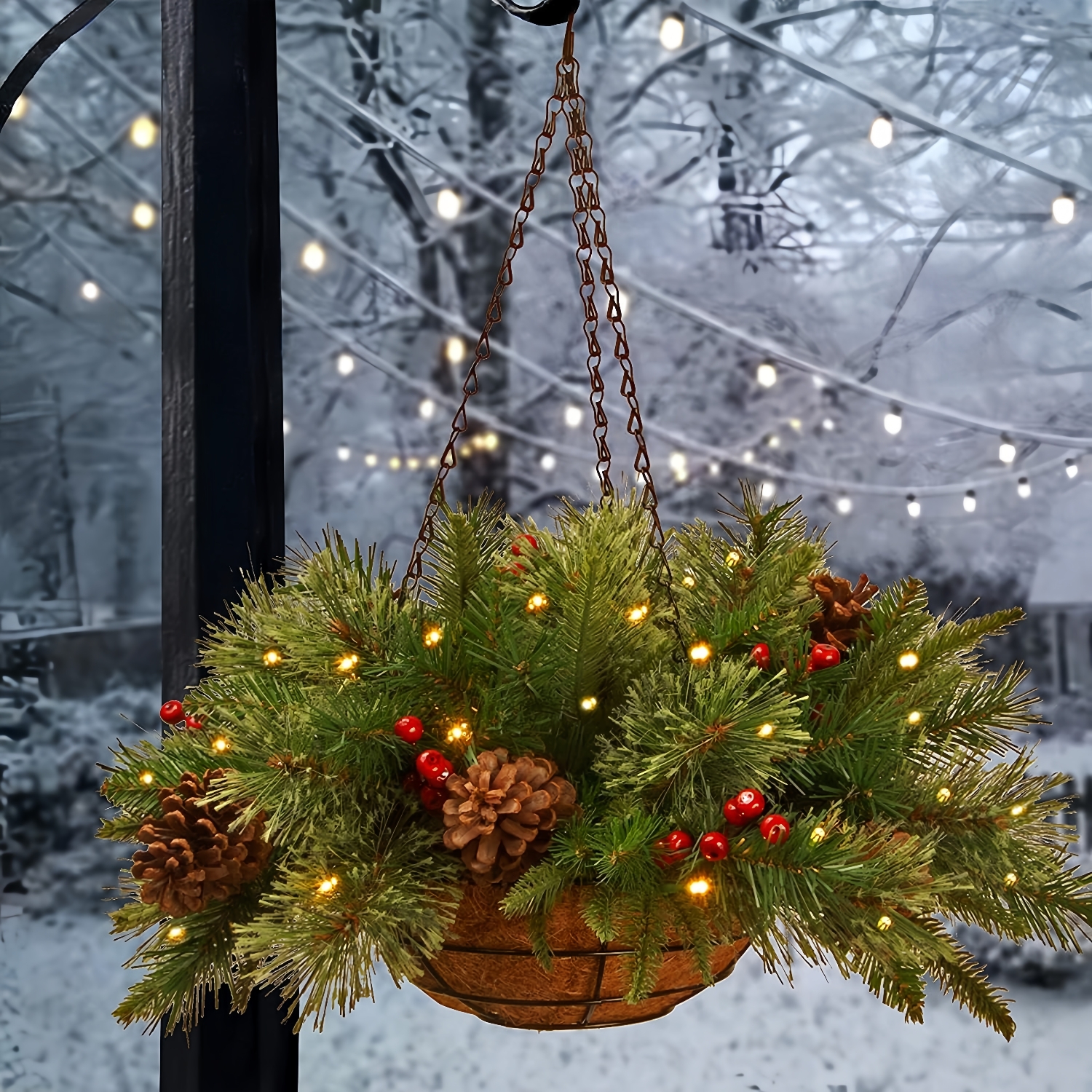 🎅HOT SALE 60% OFF⛄ - Lit 'Feel Real' Artificial Christmas Hanging Basket