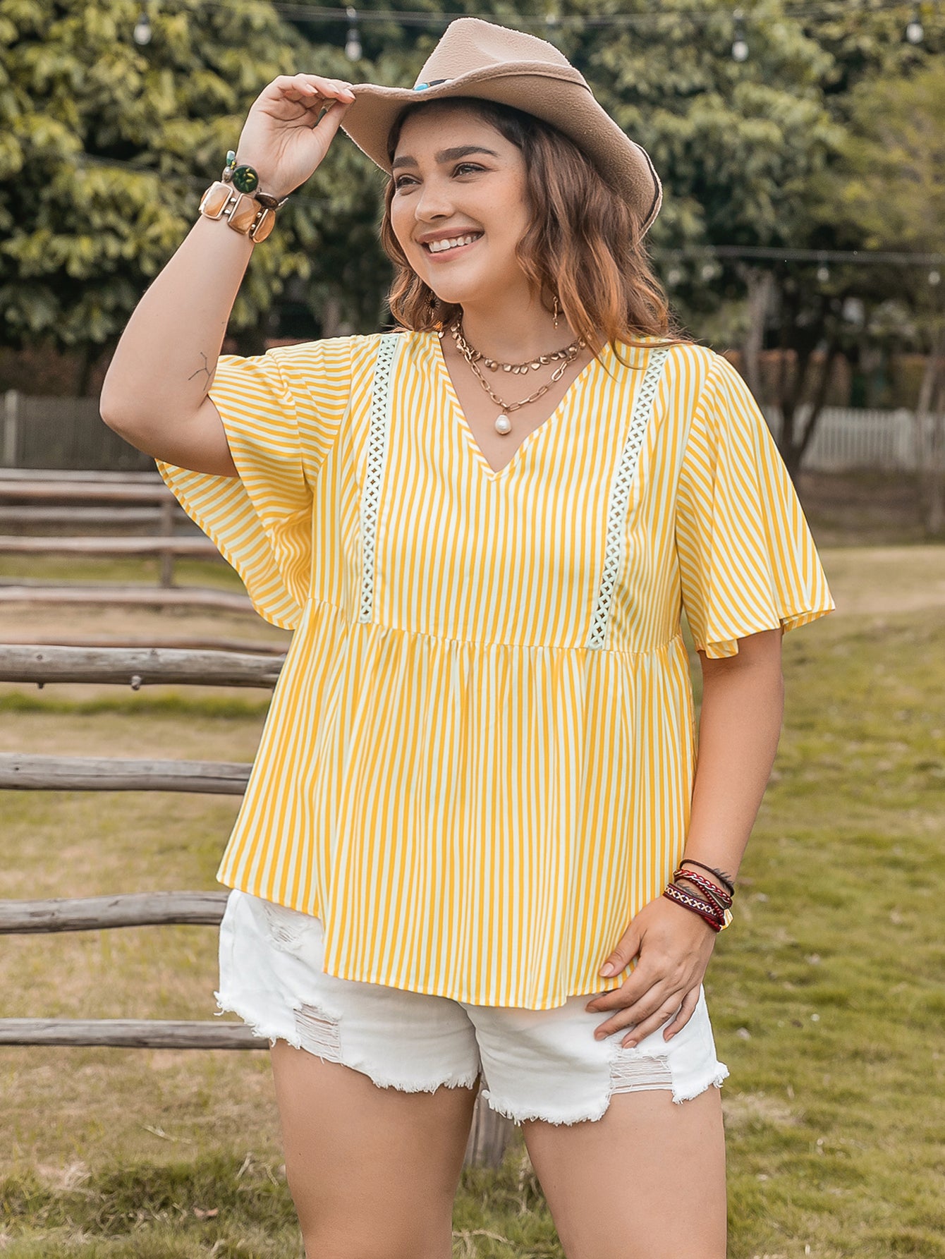Plus Size Bohemian Lace Multi Color Shirt V neck Women Clothing