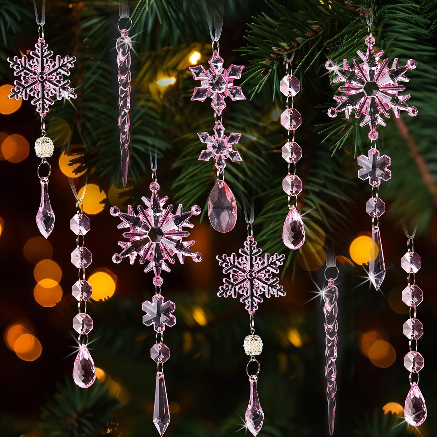 On Sale🔥Set of 18 pcs Hanging Acrylic Snowflake Icicle Ornaments with Drop Pendants