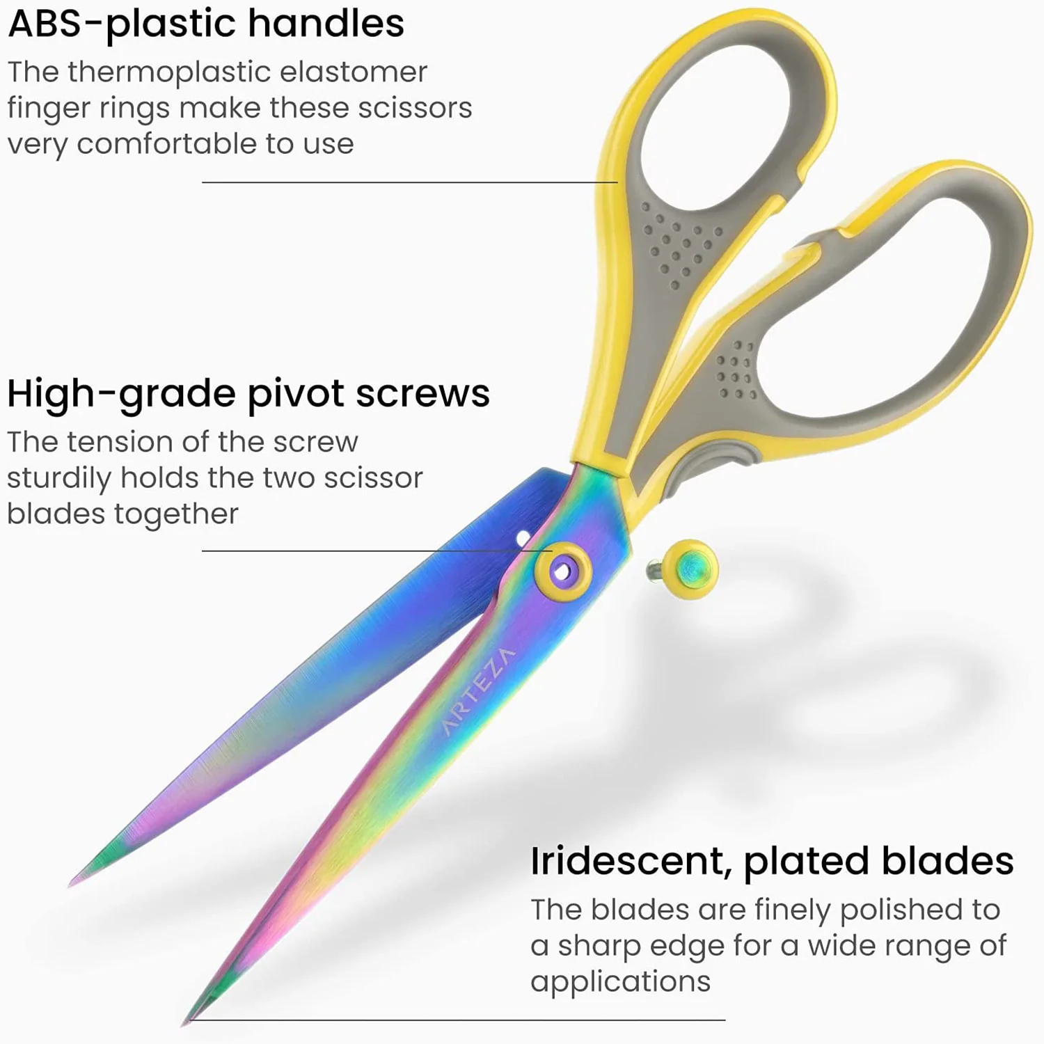 ARTEZA Titanium-Coated Stainless Steel Fabric Scissors, Set of 3 .C 7, 8.25, and 9 Inches