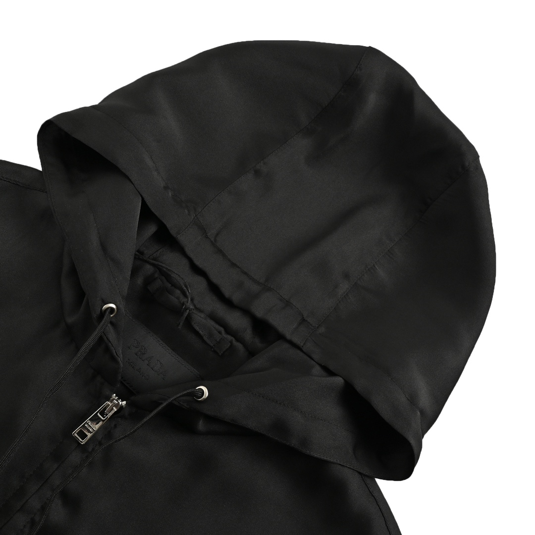 Prada 24ss silk webbing hem hooded jacket