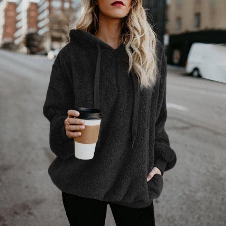 Solid Color Women's Long-Sleeved Hooded Sweater Coat