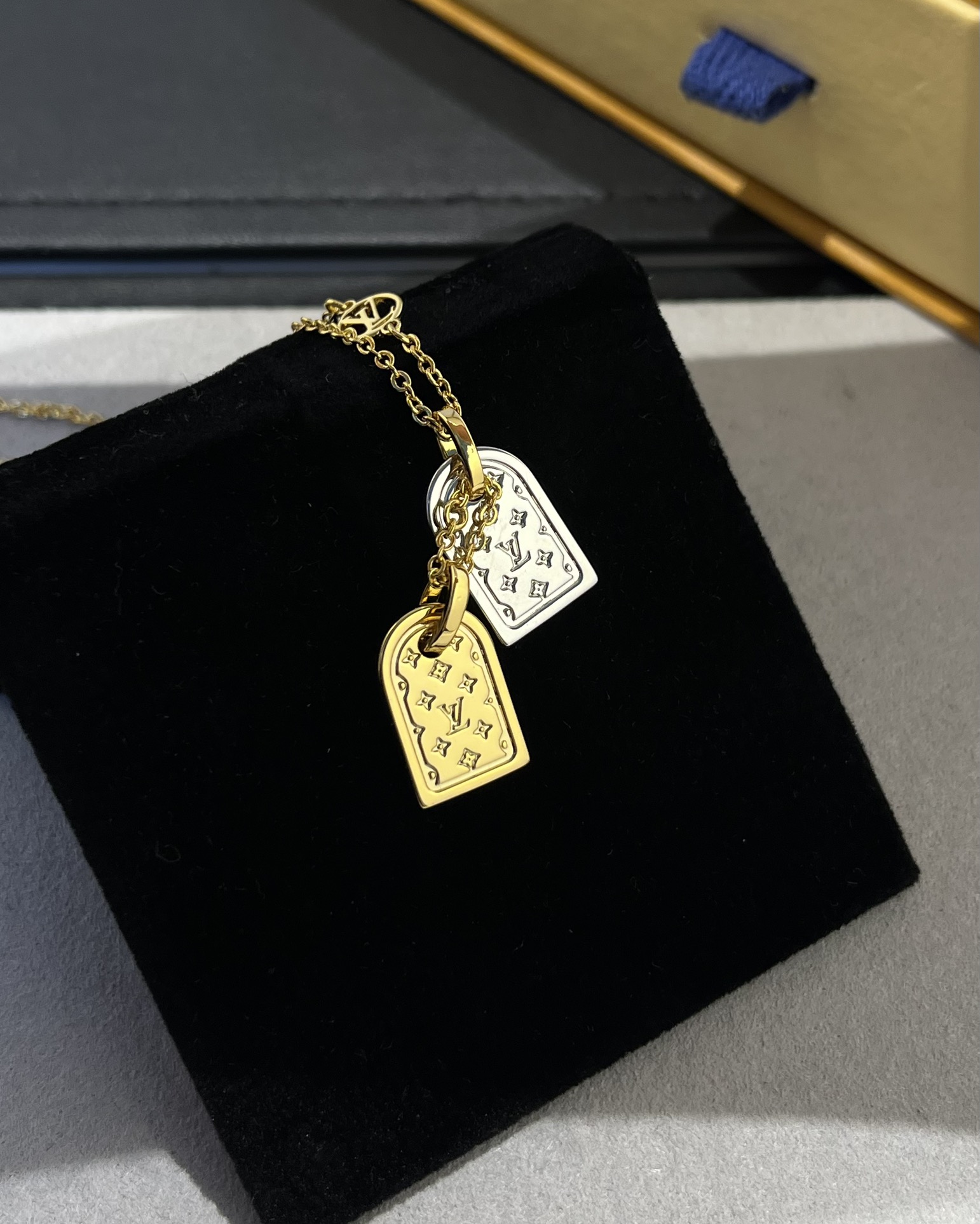 Louis Vuitton Nanogram Two-tone Logo Tag Necklace