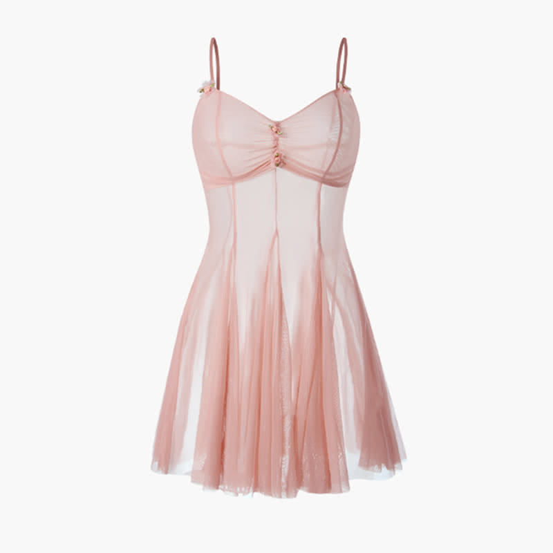 Sexy 3D Flower Lingerie See-through Slip Dress