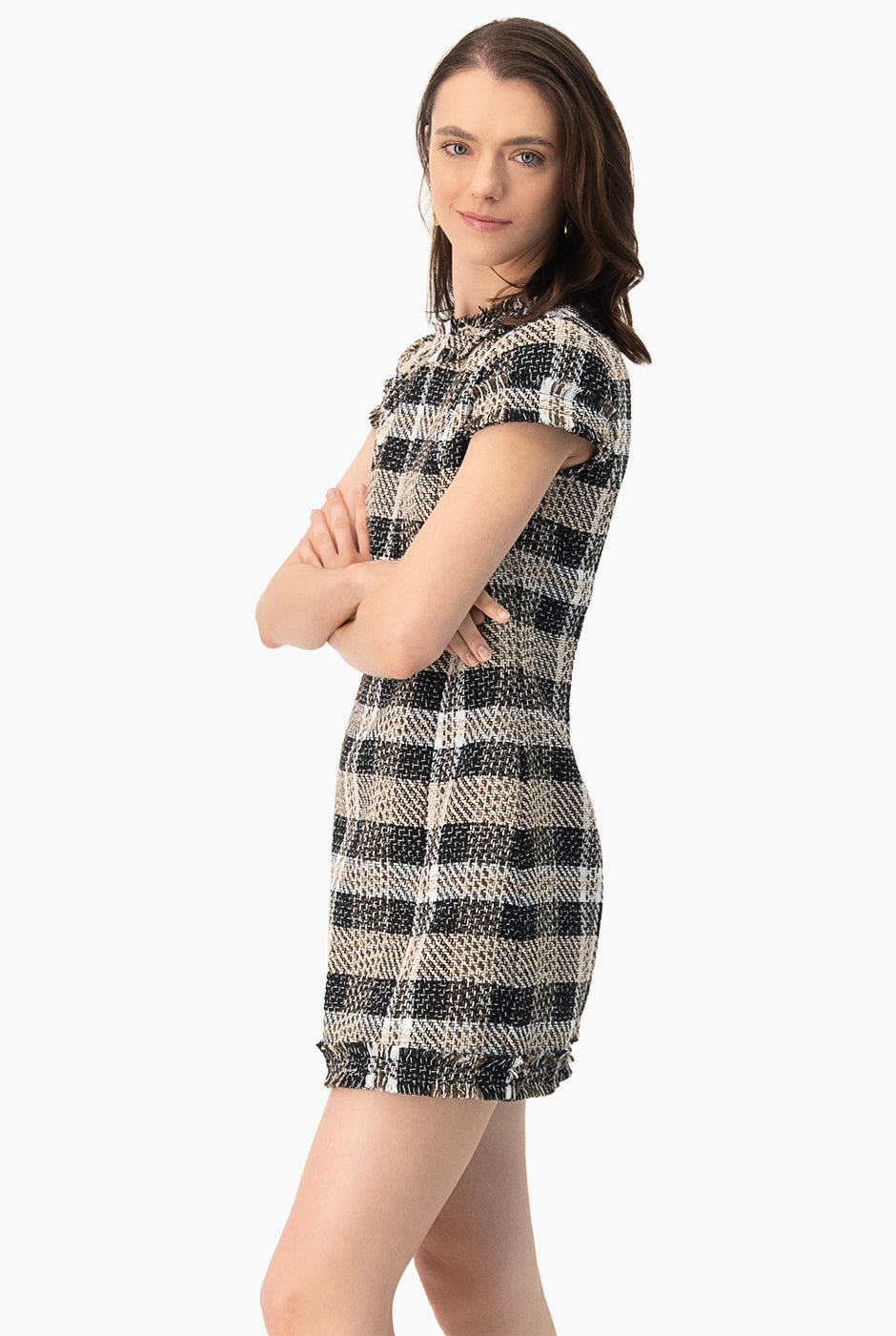 Vestido corto tejido cuello redondo