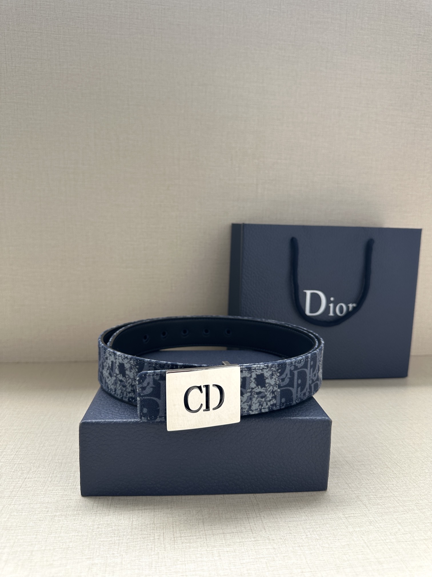 Dior CD Icon print leather belt 3.5CM wide