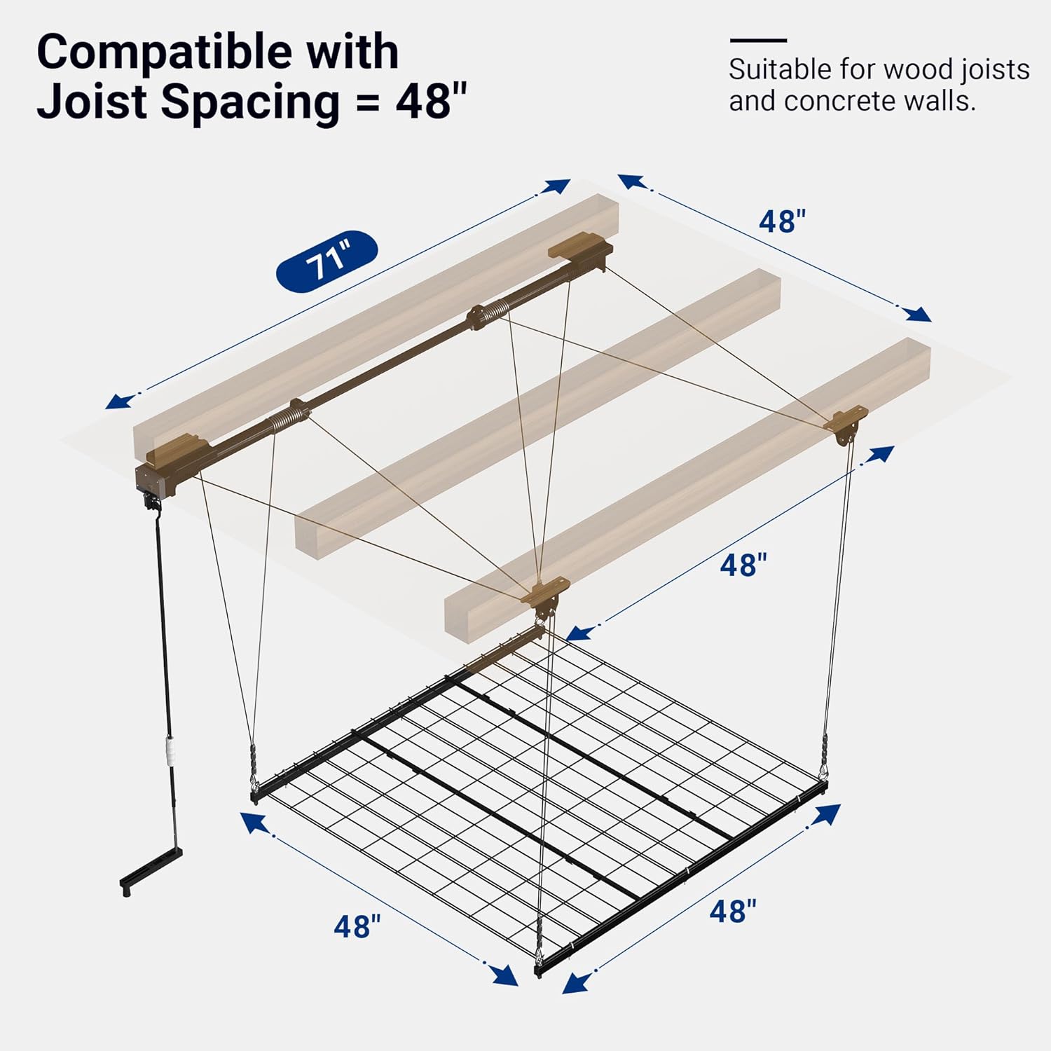 FLEXIMOUNTS Overhead Garage Lifting Storage Rack 4x4 Ft Heavy-Duty Metal Garage Ceiling Rack