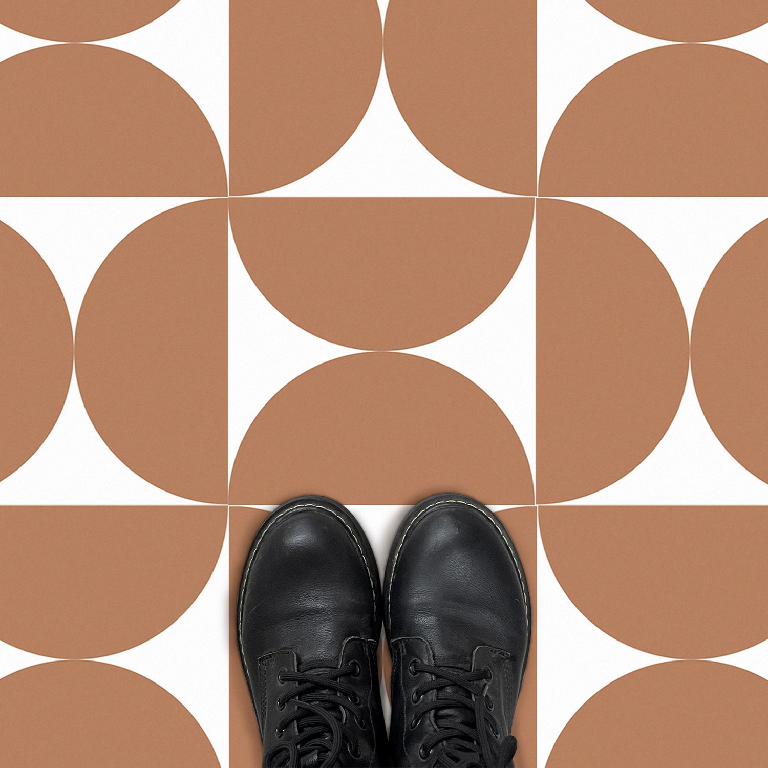 Brown Retro Geometric Pattern Peel and Stick Vinyl Floor Tile Sticker