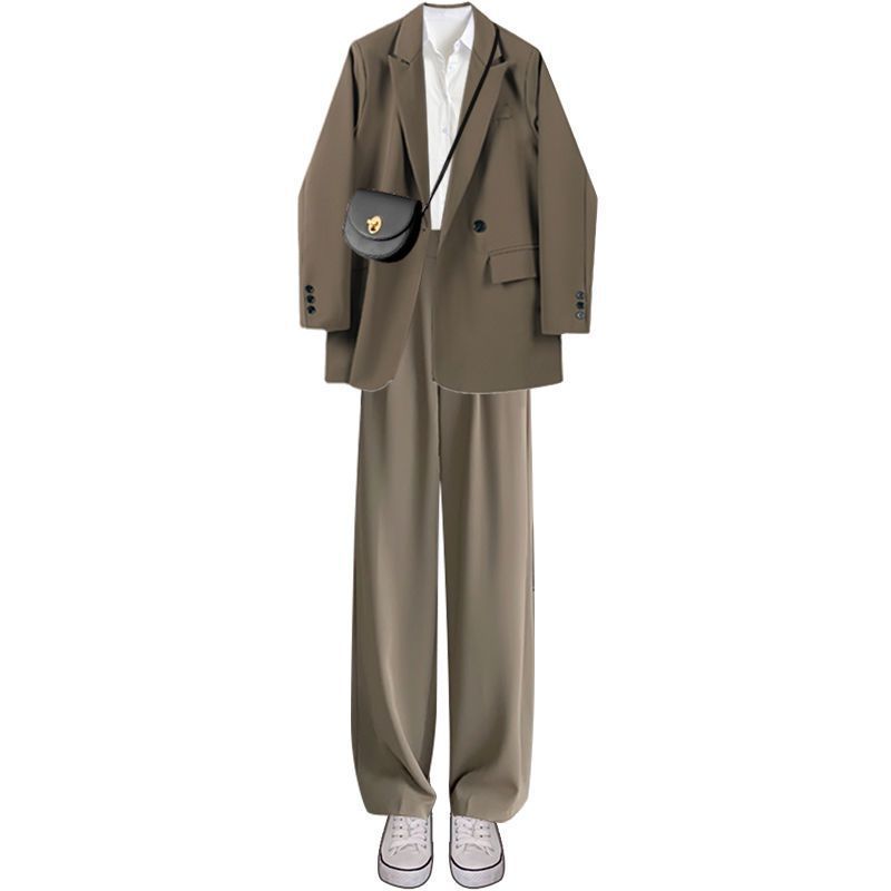 Plus Size Women's Casual Suit Set: Wide-Leg Pants and Stylish Coat