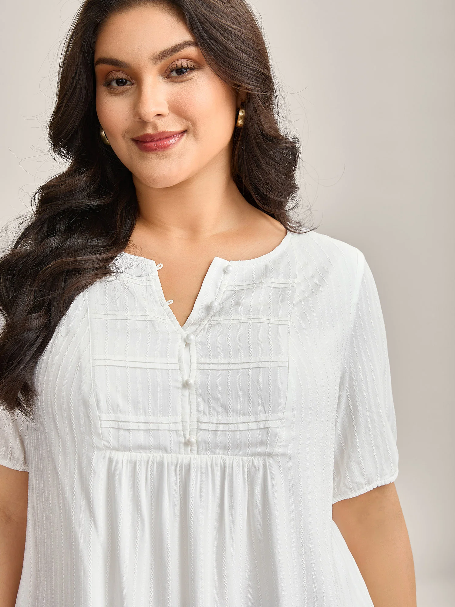 Textured Pleated Bodice Plain Blouse