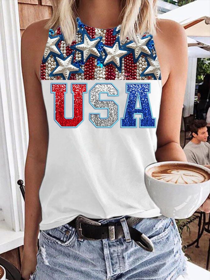 Women's Independence Day Flag Printed Vest