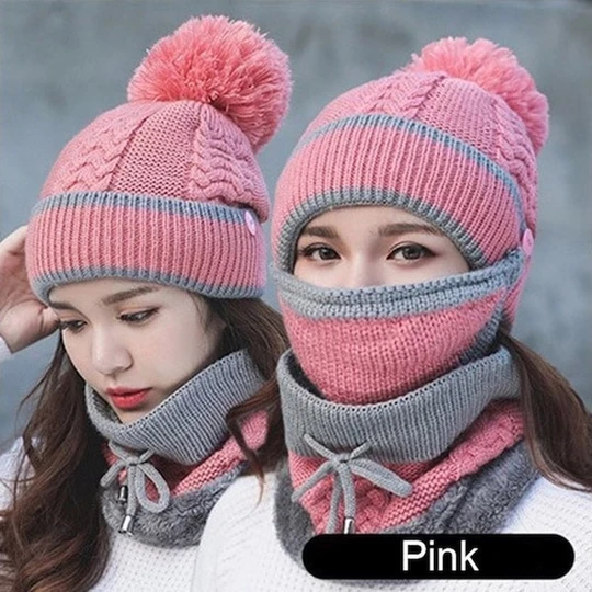 3-in-1 Knitted Winter Beanie (Hat + Scarf + Mask)