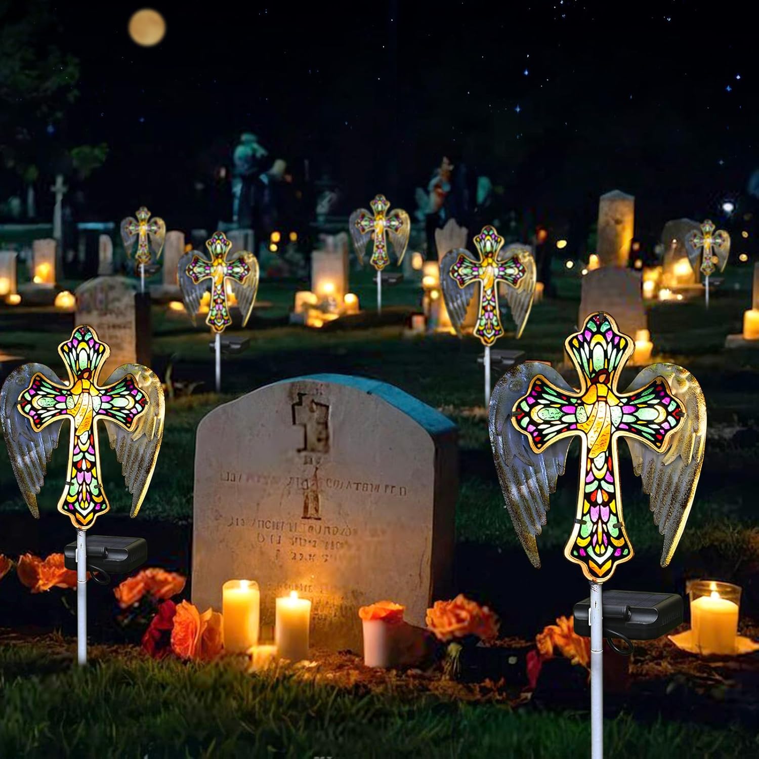 🎄CHRISTMAS ON SALE🔥Solar Glass Cross Garden Stake Light,Cemetery Decorations,Sympathy Memorial Gifts