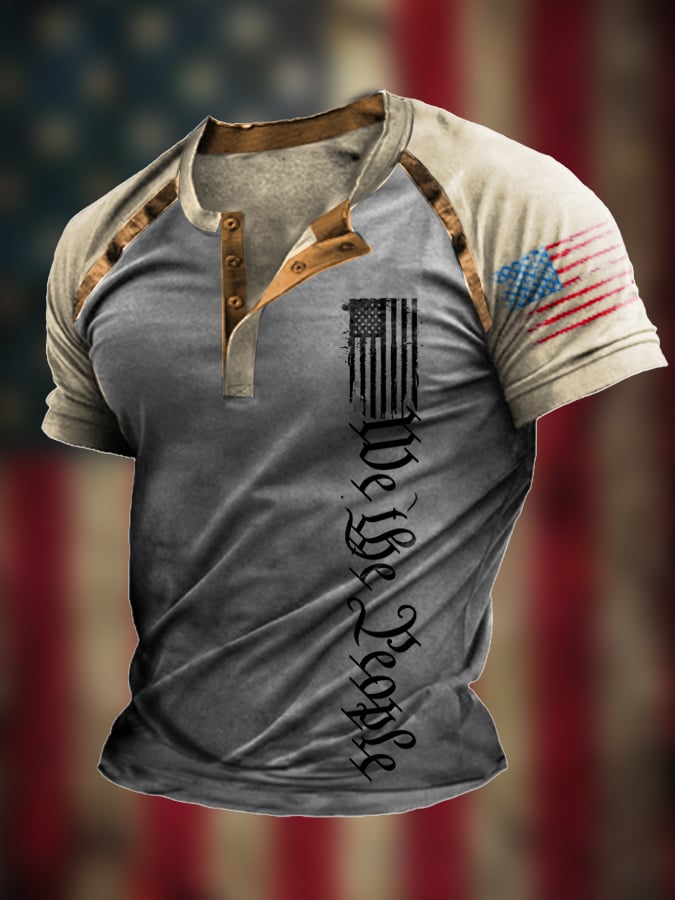 Men's The Pledge Independence Day Henley Neck Raglan Sleeve T-Shirt