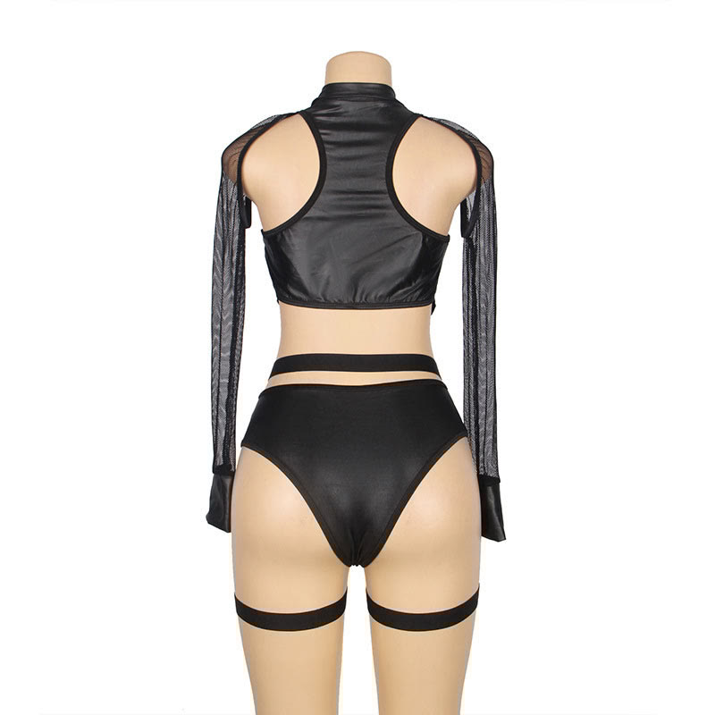 Cosplay Kitty See-through Zipper Jumpsuit Lingerie Set
