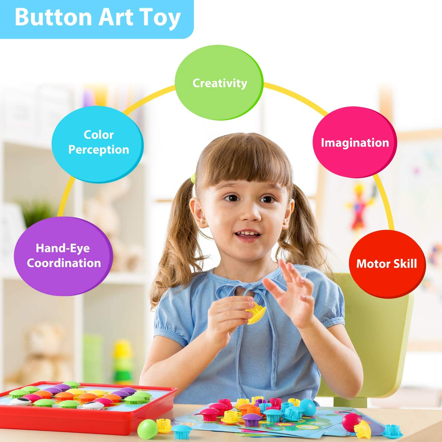 Button Art Toys for Toddlers, Geekper Matching Mosaic Board, Early Learning Educational Toys